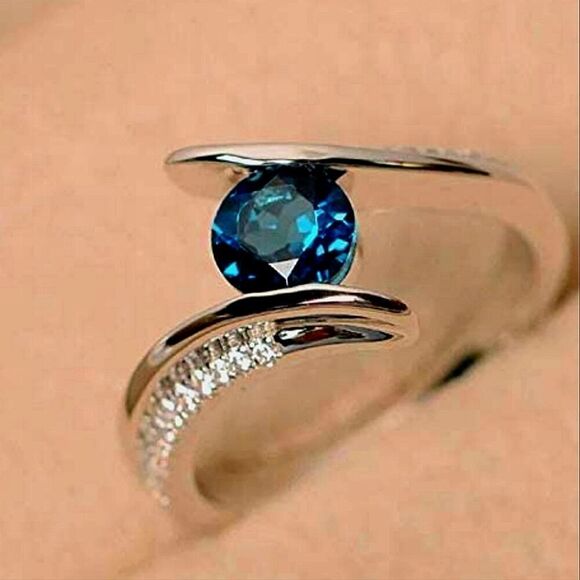 Unique Round Cut Crystal Ring Plated Sapphire and Zircons Size 8.5 - Picture 2 of 6